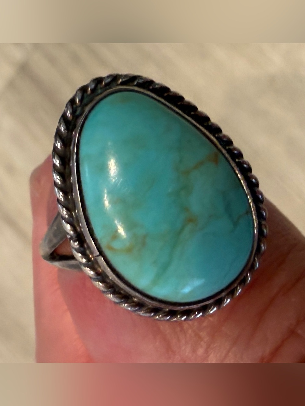 Vintage Navajo Sterling Silver Turquoise Ring 925 sz 6.5 Cripple Creek? Royston? - Picture 7 of 16